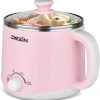 Dezin Electric Hot Pot, Rapid Noodles Cooker, Stainless Steel Mini Pot 1.6 Liter, Perfect for Ramen, Egg, Pasta, Dumpling, Soup, Porridge, Oatmeal with Power Adjustment and Keep Warm Function, Pink