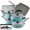 Farberware 21926 High Performance Nonstick Cookware Pots and Pans Set Dishwasher Safe, 17 Piece, Aqua