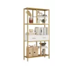 Homfa 5 Tier Bookshelf with Drawer, Metal Frame Tall Bookshelf with Display Shelves and Stands, Dark Brown