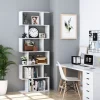 Homfa Geometric Bookcase Wooden Wood S Shape Storage Display Unit Bookcase Bookshelf 6-tier Storage, 75