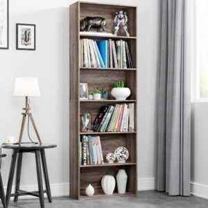 Homfa Standard Bookshelf Bookcase, 6 Tier Tall Bookshelf, Display Shelves Standing Cube Organizer for Living Room, Dark Oak