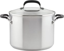 KitchenAid Stainless Steel Stockpot with Measuring Marks and Lid, 8 Quart, Brushed Stainless Steel