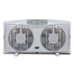 Optimus F-5286 8" Reversible Twin Window Fan with Thermostat