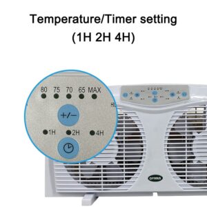 Optimus F-5286 8" Reversible Twin Window Fan with Thermostat
