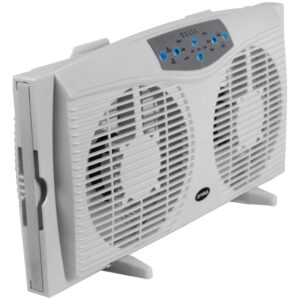 Optimus F-5286 8" Reversible Twin Window Fan with Thermostat