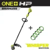 RYOBI P20019BTL-AC ONE+ HP 18V Brushless Whisper Series Cordless Battery String Trimmer w/ Extra 5-Pack Pre-Cut Spiral Line (Tool Only)