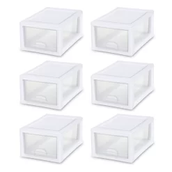 Sterilite 1.5 Gallon Plastic Drawer Chests, White, 6 Count