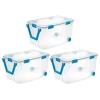 Sterilite 120-Qt Clear Plastic Wheeled Storage Bin w Gasket Latch Lid, 3 Pack