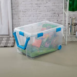 Sterilite 120-Qt Clear Plastic Wheeled Storage Bin w Gasket Latch Lid, 3 Pack