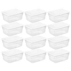 Sterilite 16 Quart Clear Plastic Stacking Storage Container Box, 12 Pack