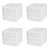 Sterilite 3 Drawer Unit Plastic, White, Set of 4