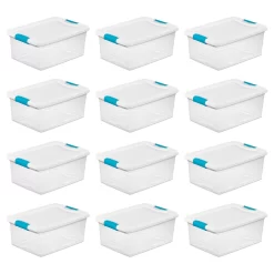 Sterilite 3.75 Gallon Stackable Plastic Storage Tote With Lid, Clear, 12 Count
