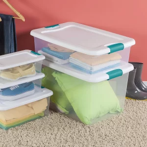 Sterilite 32 Qt Plastic Clear Stackable Latching Storage Box Container (12 Pack)