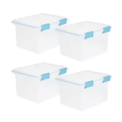 Sterilite 32 Quart Clear Plastic Stacking Storage Container with Gasket Lid (4 Pack)