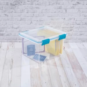 Sterilite 32 Quart Clear Plastic Stacking Storage Container with Gasket Lid (4 Pack)