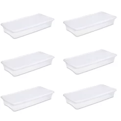 Sterilite 41 Quart Lightweight Under Bed Storage Box Container, 6 Pack