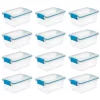 Sterilite 7.5 Quart Clear Plastic Storage Box & Lid w/ Blue Latches (12 Pack)