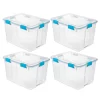 Sterilite 80-Qt Clear Plastic Stackable Storage Bin w/Gasket Latch Lid, 4 Pack