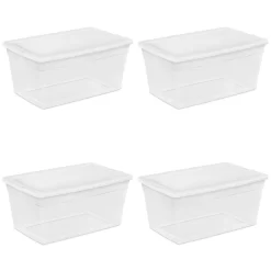 Sterilite 90-Quart Storage Box with Clear Base and White Lid (4 Pack)