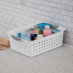 Sterilite Medium Ultra Plastic Storage Organizer Basket, White, (18 Pack)