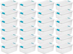 Sterilite Plastic 15 Quart Storage Box Container with Latching Lid, 24 Pack