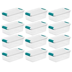 Sterilite Plastic 6-Quart Storage Box Container with Latching Lid, 12 Pack