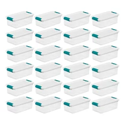 Sterilite Plastic 6 Quart Storage Box Container with Latching Lid, 24 Pack