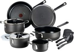 T-fal All-In-One Hard Anodized Dishwasher Safe Nonstick Cookware Set, 12-Piece, Black