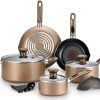 T-fal B036SE Excite ProGlide Nonstick Thermo-Spot Heat Indicator Dishwasher Oven Safe Cookware Set, 14-Piece, Bronze