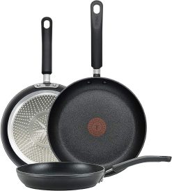 T-fal E938S3 Professional Total Nonstick Thermo-Spot Heat Indicator Fry Pan Cookware Set, 3-Piece, 8-Inch 10.5-Inch and 12.5-Inch, Black