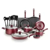 T-fal Essentials Nonstick Aluminum 20 Piece Cookware Set & Cooking Utensils, Red