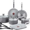 T-fal Fresh Recycled Aluminum Ceramic Non-Stick 12-Piece, Grey Cookware Set