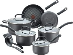 T-fal Ultimate Hard Anodized Nonstick 12 Piece Cookware Set, Dishwasher Safe Pots and Pans Set, Black