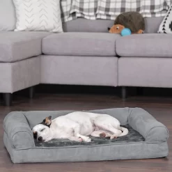 FurHaven Plush & Suede Full Support Orthopedic Sofa Dog & Cat Bed, Gray, Medium