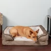 FurHaven Velvet Waves Perfect Comfort Orthopedic Sofa Cat & Dog Bed, Brownstone, Medium