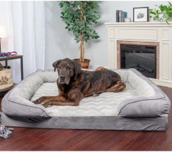 FurHaven Velvet Waves Perfect Comfort Orthopedic Sofa Cat & Dog Bed, Granite Gray, Jumbo Plus