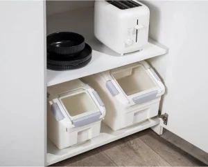 HANAMYA Pet Food Storage Container with Measuring Cup 10lbs, White & Gray