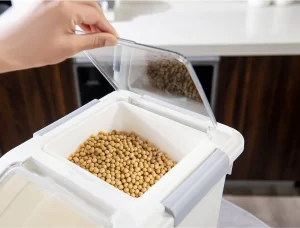 HANAMYA Pet Food Storage Container with Measuring Cup 10lbs, White & Gray