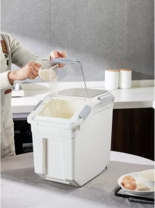HANAMYA Pet Food Storage Container with Measuring Cup 33lbs, White & Gray