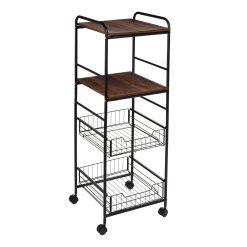 Honey Can Do 4-Tier Rolling Cart With Two Shelves and Two Baskets, Black