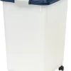 IRIS USA WeatherPro Airtight Dog, Cat, Bird & Other Pet Food Storage Bin Container with Attachable Casters, Navy & Pearl