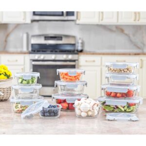 Joyful by JoyJolt 24-Piece Light Gray Glass Storage Container Set with Leakproof Lids