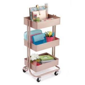Simply Tidy Lexington 3-Tier Rolling Cart, Rose Gold