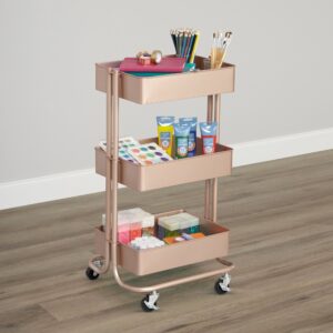 Simply Tidy Lexington 3-Tier Rolling Cart, Rose Gold