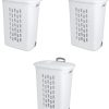 Sterilite 12228003 Ultra Wheeled Hamper, White Lid & Base w/ Plastic Handle & Wheels, 3-Pack