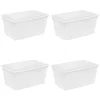 Sterilite 16668004 90 Quart/85 Liter Storage Box, Clear with a White Lid, 4-Pack