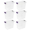 Sterilite 17631706 27 Quart/26 Liter ClearView Latch Box, Clear with Sweet Plum Latches, 6-Pack