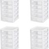 Sterilite 20758004 Small 5 Drawer Unit, White Frame with Clear Drawers, 4-Pack