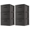 Sterilite 3 Drawer Wicker Weave Decorative Storage Tower, Espresso (2 Pack)