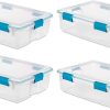 Sterilite Multipurpose 37 Quart Clear Plastic Under-Bed Storage Tote Bins with Secure Gasket Latching Lids for Home Organization, (4 Pack)